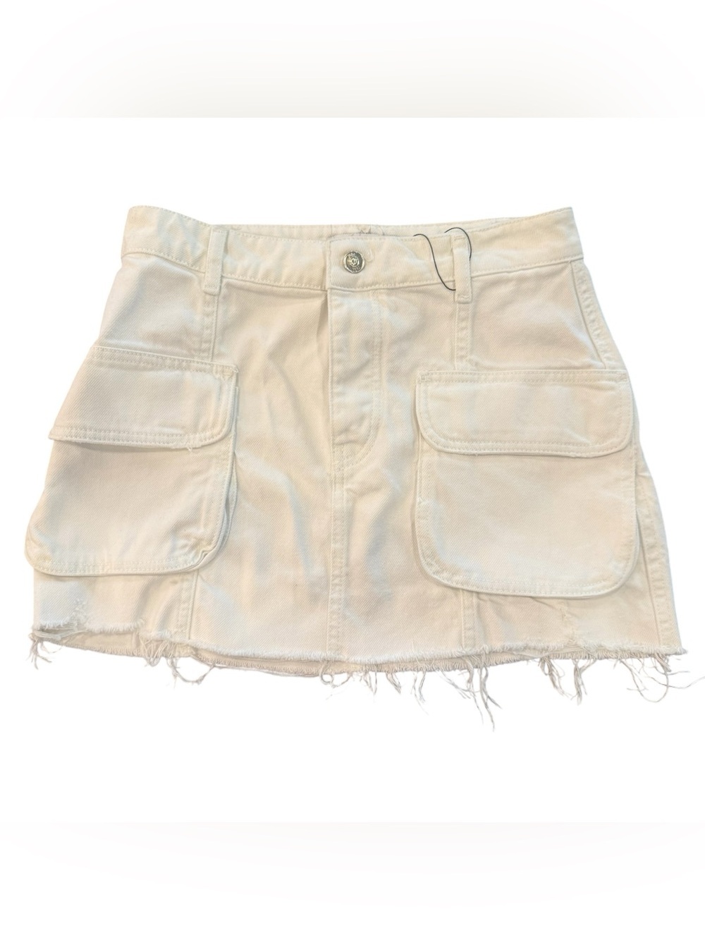 Zara White Denim Mini Skirt with Cargo Pockets